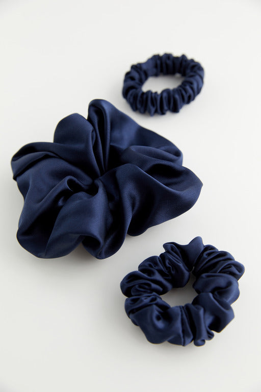 Set of 3 silk scrunchies 'Trio' blues